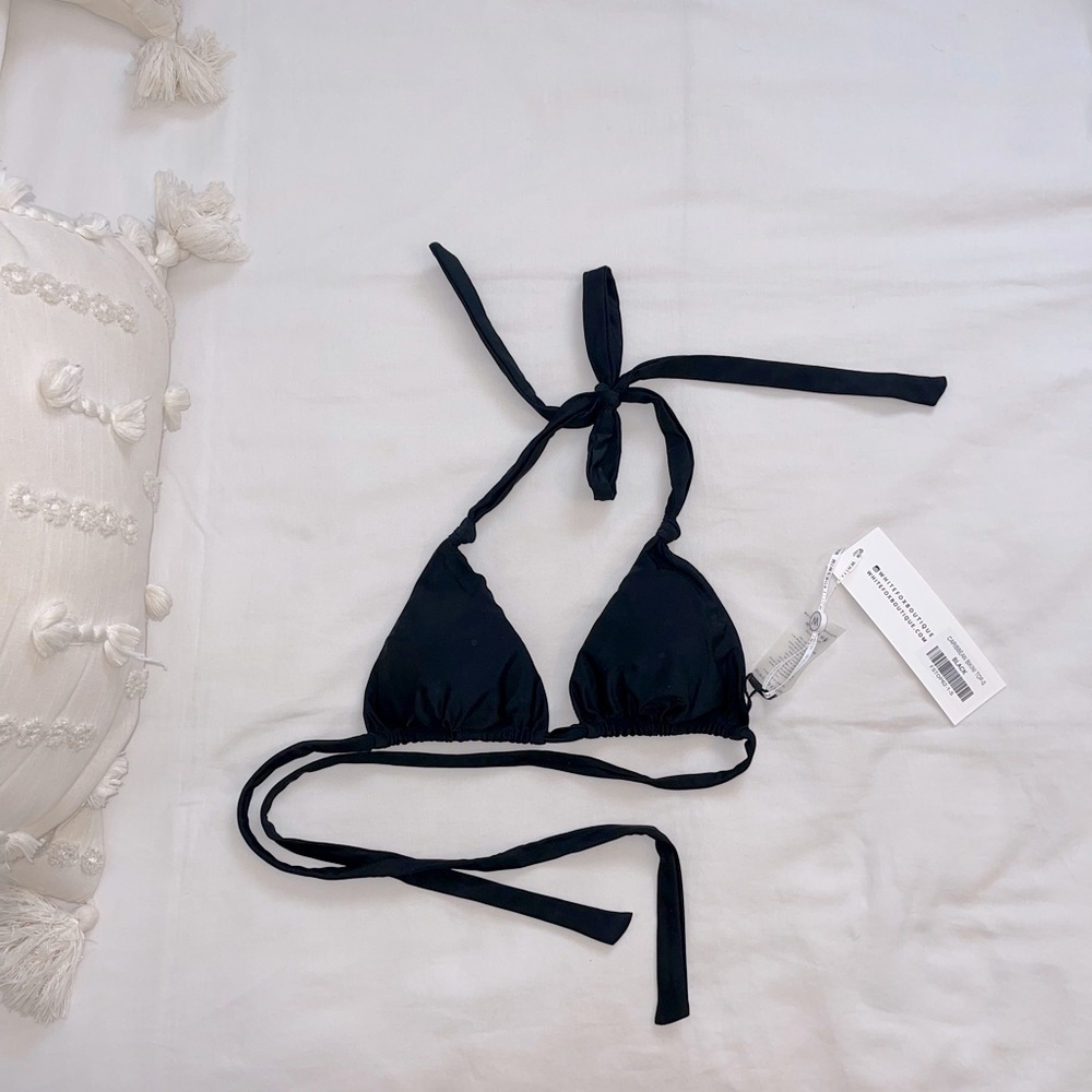 NWT White Fox Black Bikini Top